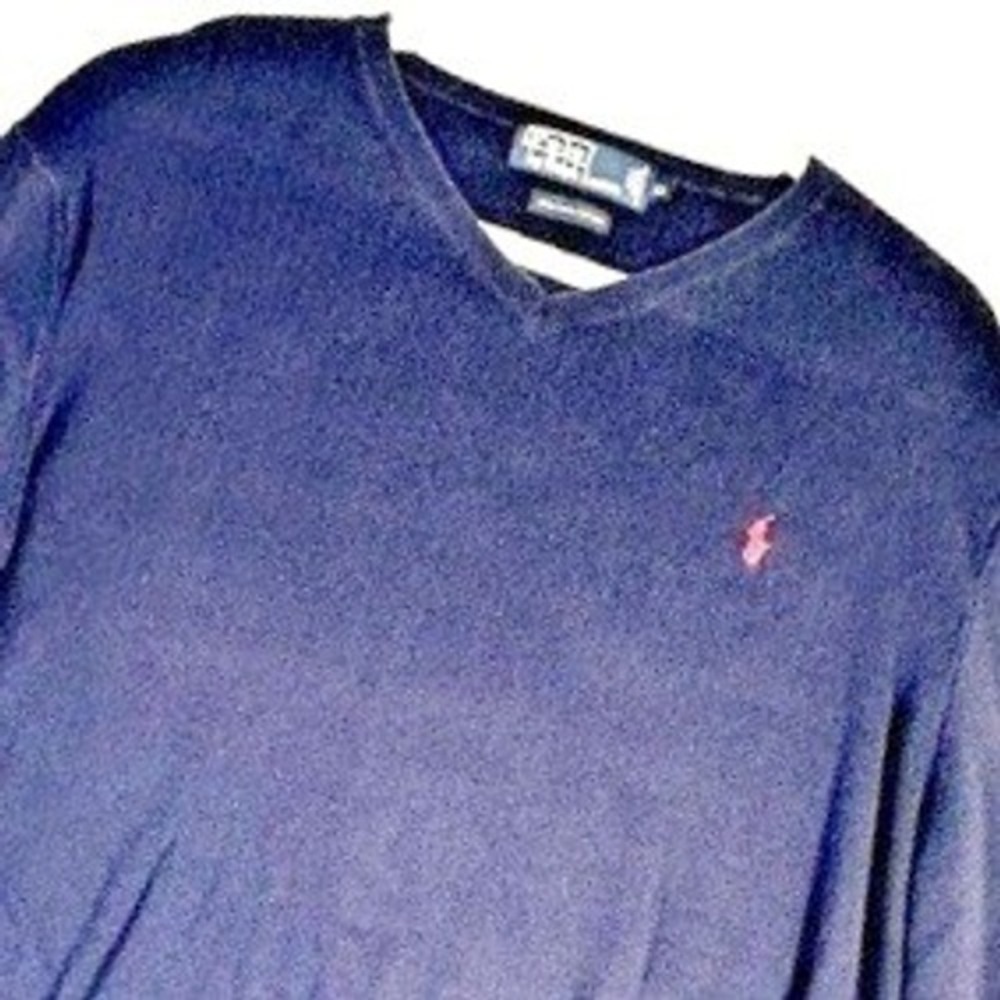 Polo Ralph Lauren V-Neck Sweater Mens XL Navy Blue Pima Cotton Red Pony Logo